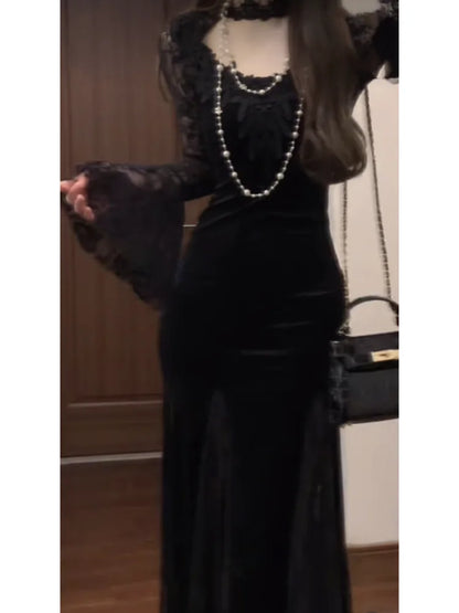 Summer Gothic Grunge Y2k Lace Dress Women Dark Academia Sexy Slim Party Dresses Korean Fashion Design Festival Long Prom Dress D3