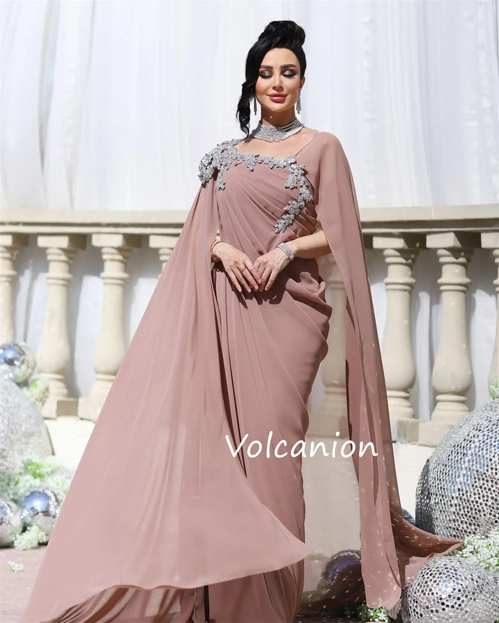 Customized Chiffon Pleat Sequined A-line Square Neck Long Dresses Bespoke Occasion Evening Formal Exquisite Badiee Stylez