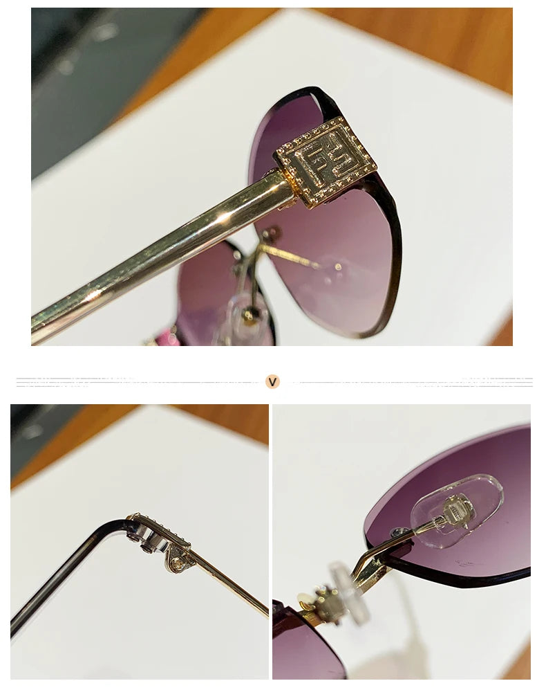 Retro Frameless Oval Concave Design Y2k Personalized Sunglasses Trendy Uv Resistant Street Photography Sunglasses 90275