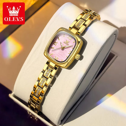 OLEVS 3695 Women Watches Tonneau Quartz Watch Waterproof Luminous Ladies Watch For Woman Luxury Fashion Original Elegant New Gold Pink CHINA Yes