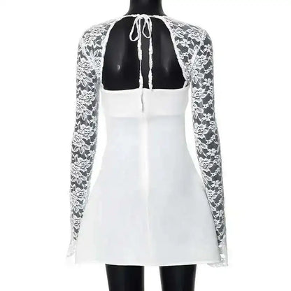 Townlike Lace Patchwork Waist Wrap A-line Dress Women Mini 2024 Autumn Winter Dress Backless Nightclub Sexy Party Dresses