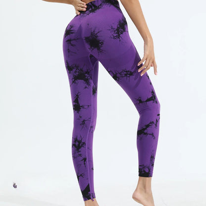 Women Tiedye Gym Leggings Seamless Mujer Push Up Booty Pants Scrunch Sports Fitness High Waist Workout Yoga Leggins Drop Ship PURPLE