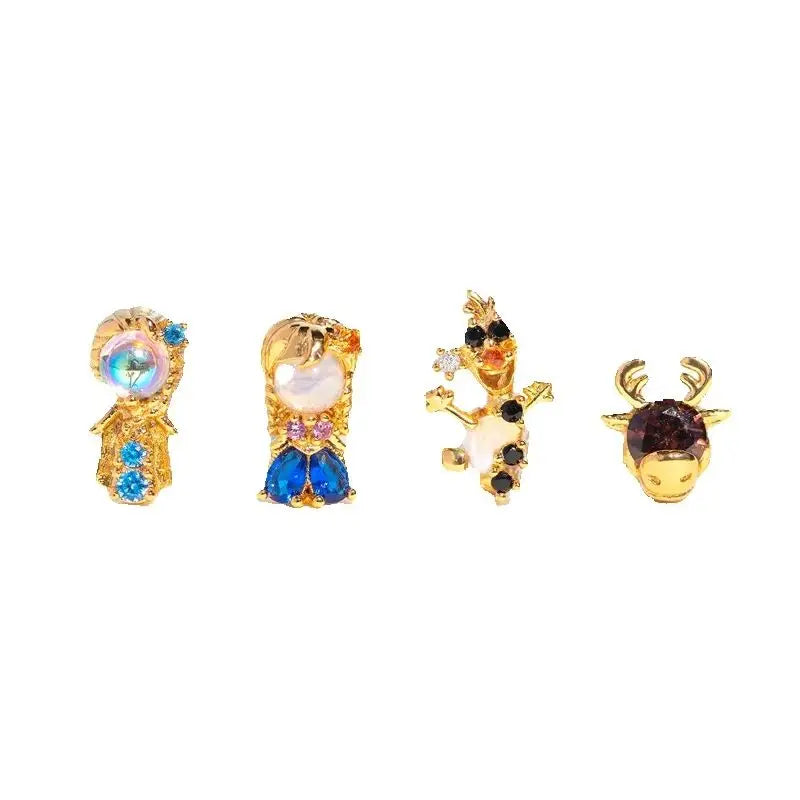 MIGGA 4pcs Cubic Zircon Cartoon Stud Earrings Set for Women Girls Gold/Silver Plated Crystal Jewelry T49