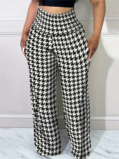 Women's Plaid Wide Leg Pants High Waist Casual Loose Trousers for Spring Summer WHITE