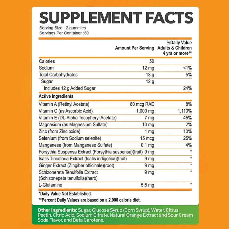 Premium Vitamin C Gummies - Promotes Collagen Production, Antioxidant, Support Skin Glow, Heart Support, Immune