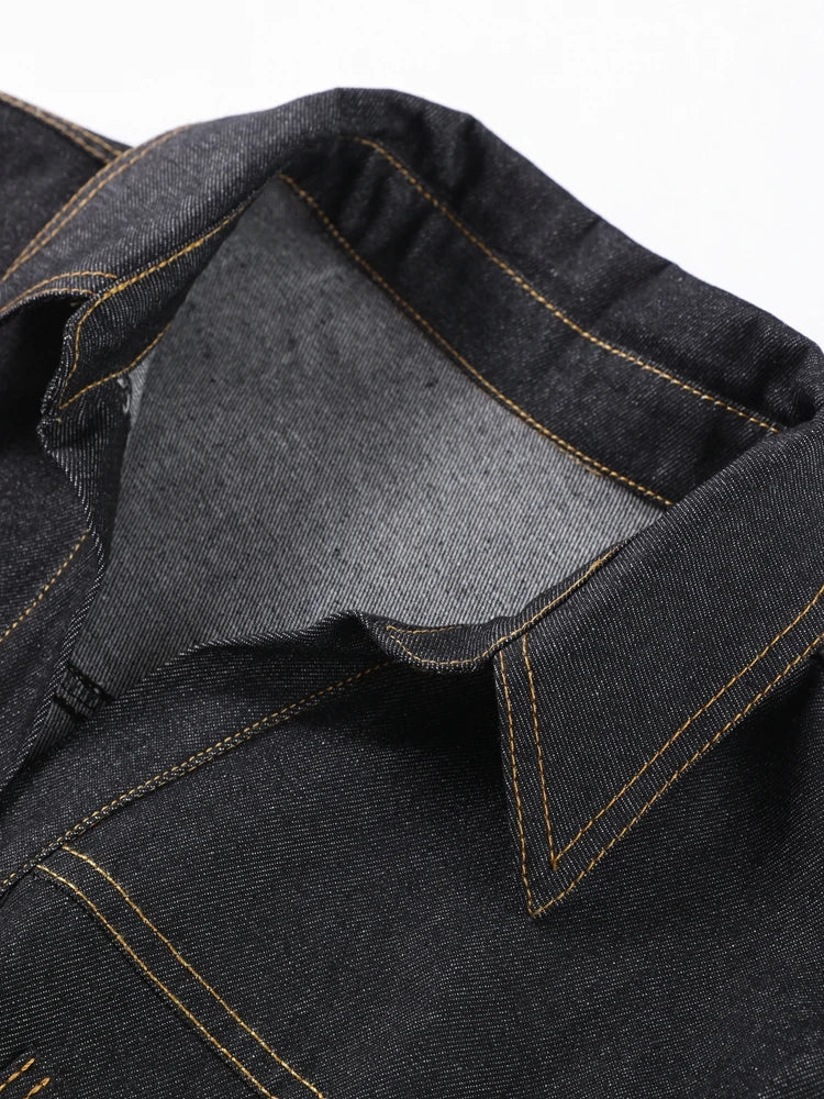 Street Vintage Denim Pants Sets Women Slim Long Sleeve Lapel Single Breasted Jacket Straight Trousers 2025 Autumn Lady Outfits