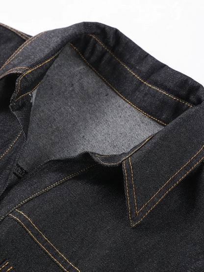 Street Vintage Denim Pants Sets Women Slim Long Sleeve Lapel Single Breasted Jacket Straight Trousers 2025 Autumn Lady Outfits