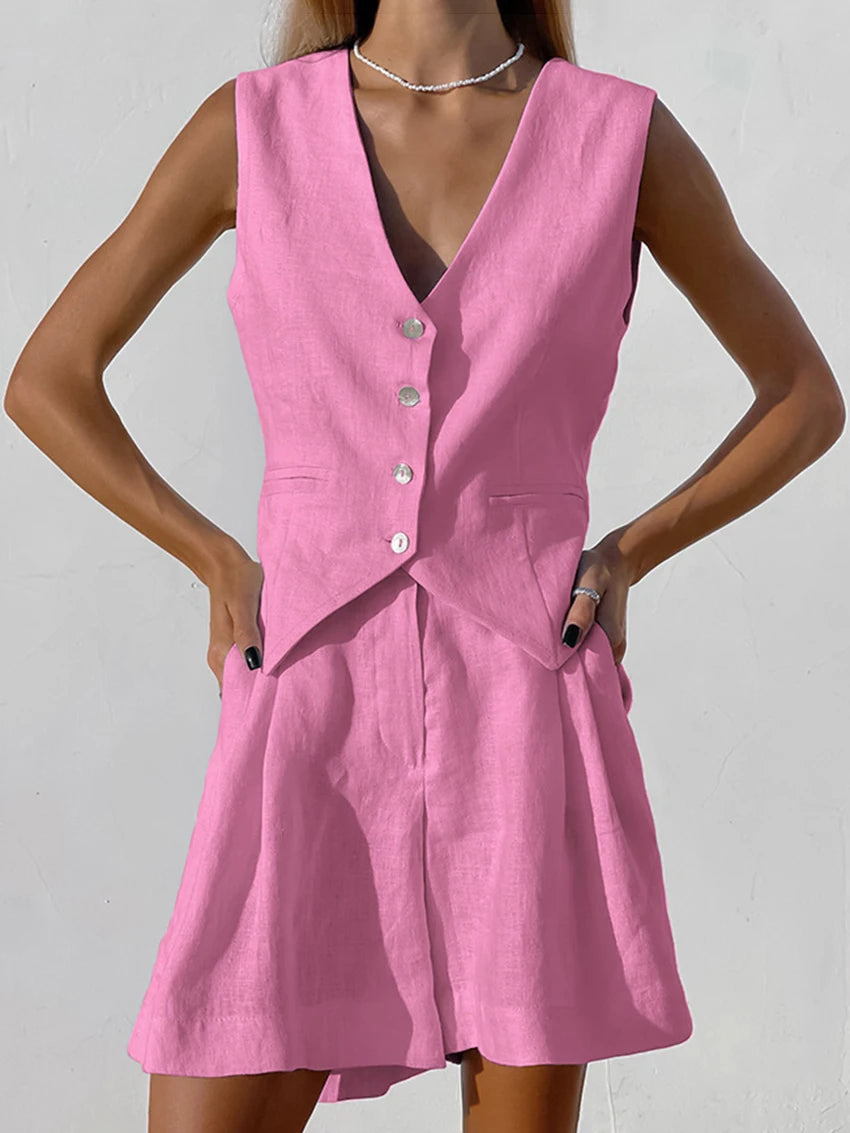 Marthaqiqi Loose Cotton Women'S Pajamas Sets Sexy V-Neck Sleepwear Tank Tops Nightwear Casual Shorts Femme Summer Pyjamas Suits