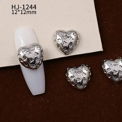 20PCS 3D Glossy Gold Silver Metallic Love Heart Various Crook Frame Solid Alloy Nail Art Rhinestones Decorations Manicure Charms HJ-1244
