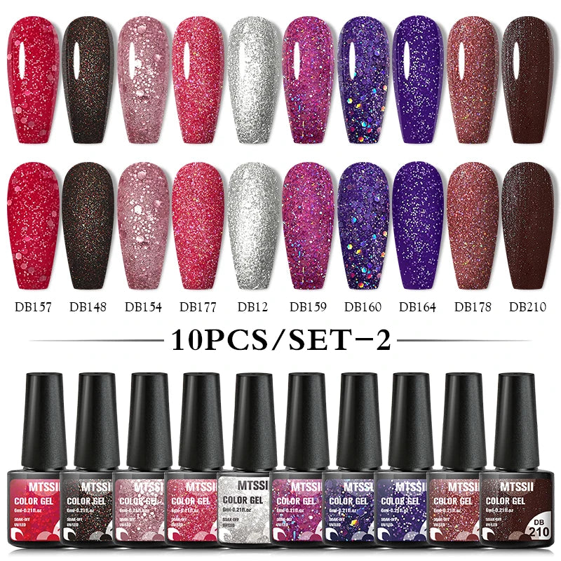 10PCS/Set Gel Nail Polish Set 125 Colors Glitter Semi Permanent Hybrid Gel Varnishes Base Top Coat Soak Off UV LED Nail Art Gel