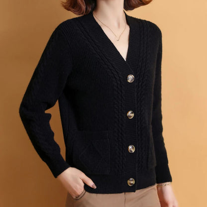Rimocy Autumn Winter Knitting Cardigan Women 2024 Single Breasted V-Neck Sweater Woman Solid Color Long Sleeve Jumoer Coat Mujer