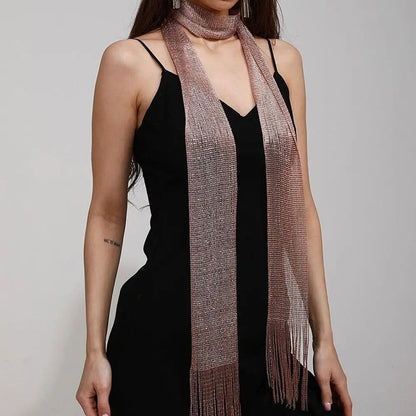Fashion Lace Tassel Scarf Thin Long Glitter Bright Silk Sunscreen Shawl Shiny Lace Necklace For Women Party Evening Dress Scarf Khaki