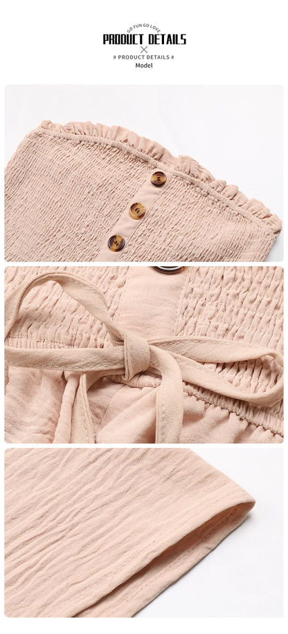 Summer Fashion Splicing Women's Solid Color Sexy Sleeveless Bra Button Tie Waist Casual Comfortable Jumpsuit Shorts 3/4