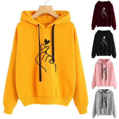 Autumn Fleece Hoodie Solid Color Finger Heart Hooded Korean Fashion Sweatshirts Long Sleeve Top Drawstring Pockets Loose Hoodies Badiee Stylez