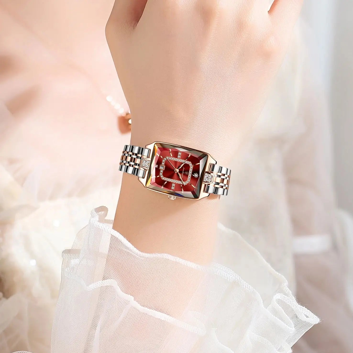 POEDAGAR Luxury Watch For Woman Elegant Waterproof Calendar Ladies Watch Rectangle Stainless Steel Quartz Women's Watches Female