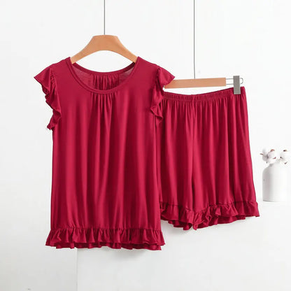 3XL-8XL Women's Pajama Sets New Plus Size Lounge Wear Modal Sleeveless Shirt Shorts Suit Sleepwear Home Clothes Ladies Pijamas wine red