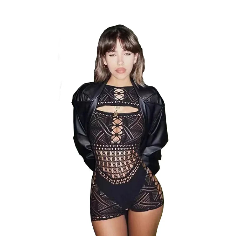 Sex Dress Jumpsuit with hollowed out tight lace and sexy hip hugging skirt casual women's long dresses daring lingerie woman xxx