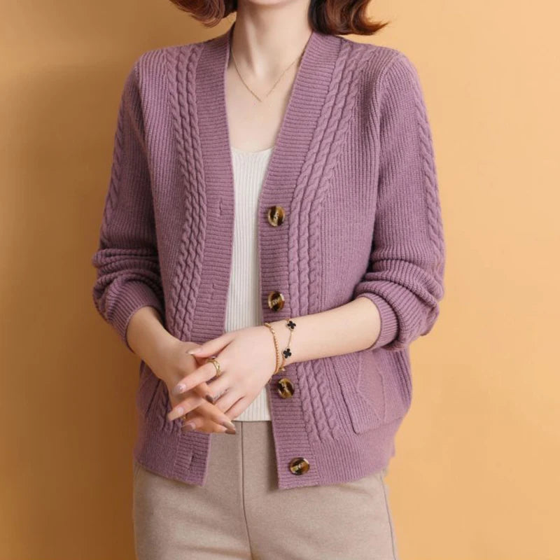 Rimocy Autumn Winter Knitting Cardigan Women 2024 Single Breasted V-Neck Sweater Woman Solid Color Long Sleeve Jumoer Coat Mujer