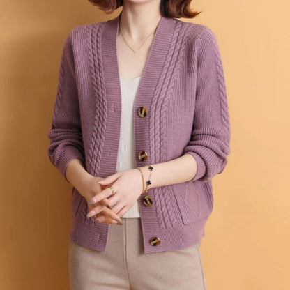Rimocy Autumn Winter Knitting Cardigan Women 2024 Single Breasted V-Neck Sweater Woman Solid Color Long Sleeve Jumoer Coat Mujer