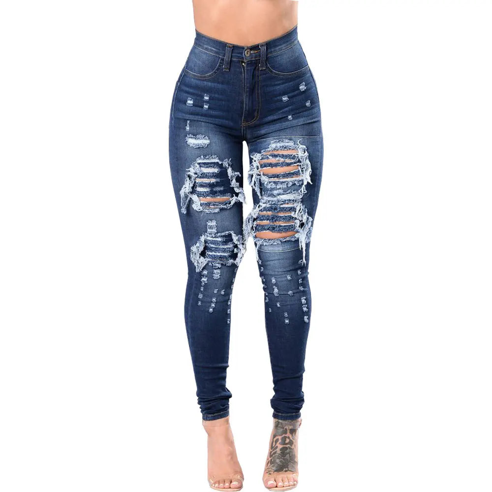 Botvotee Ripped Skinny High Waisted Pencil Jeans for Women Casual Y2K Streetwear Denim Pants Dark Blue Elastic Jeans Woman - Badiee Stylez
