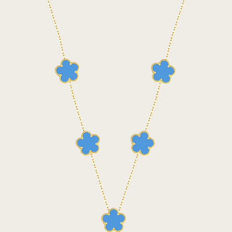 Stainless Steel Sets Earrings Necklace Bracelet Christmas Birthday Gifts Gold Plated Women's Double Sided Flower Elegant Fashion