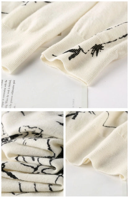 Graffiti Digital Jacquard Fine Imitation Fashion Wool Knitted Cardigan Women's 22 Spring Autumn Thin Loose Jacket Trendy Sweater