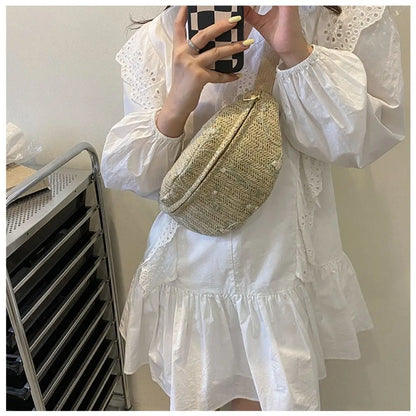Fashion Straw Chest Bag Sports Waist Packs Shoulder Purse Beach Travel Casual Fanny Belt Bag Crossbody Shoulder Chest Handbag