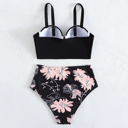 2024 Summer New Bikini Push Up Swimsuit Women Halter High Waist Swimwear Female Printed Bathing Suit Bathers