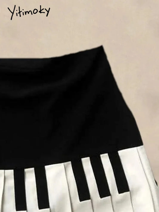 Yitimoky 2025 Spring Spliced Women Short Skirt Y2k Slim Design Harajuku Mini Skirt Female Empire Korea Style Chic Piano Skirt