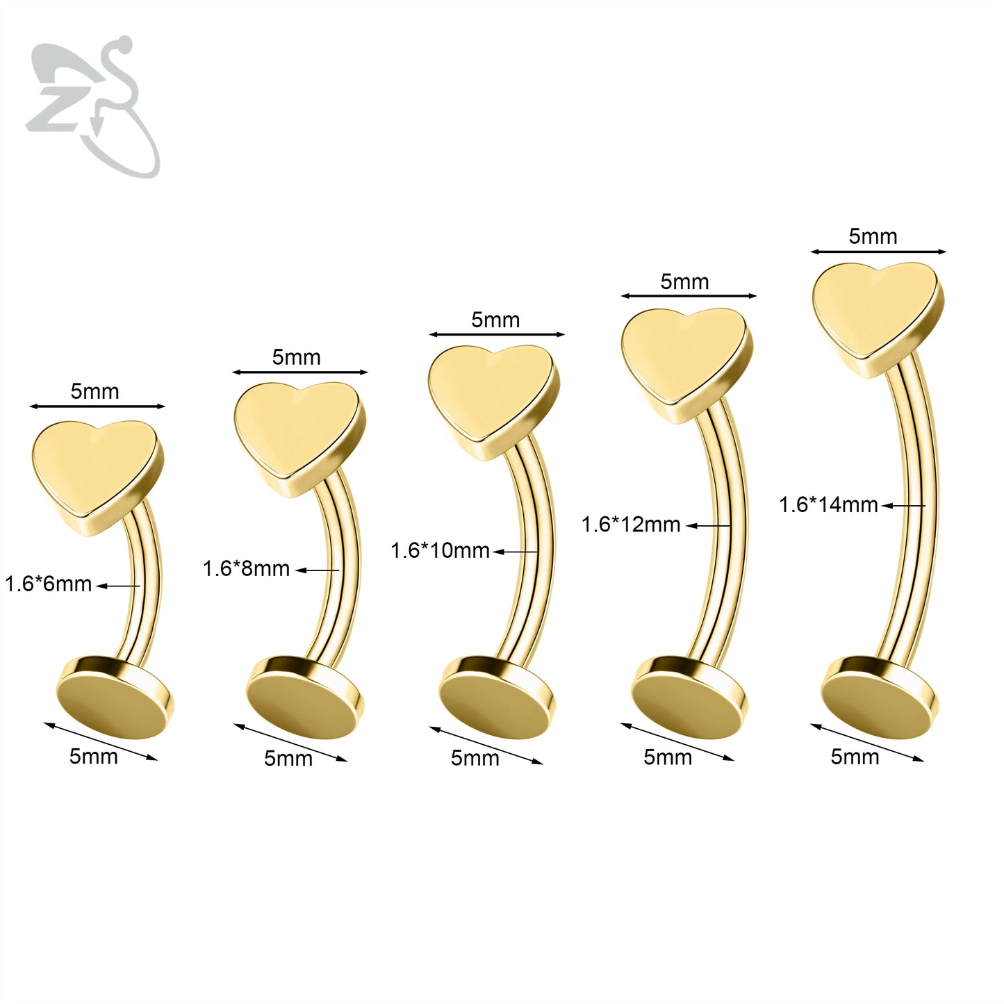 ZS 1 Piece Internal Thread Stainless Steel Belly Button Ring Floating Navel Piercings 14G Curved Umbilical Ring Jewelry 6MM-14MM Badiee Stylez