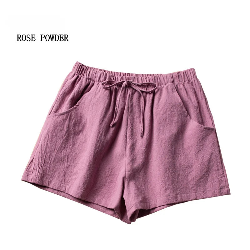 Casual Linen Shorts Women Gym Workout Shorts Cotton Short Pants High Waisted Black Ladies Short Femme Women Shorts Sport Femme Rose Pink