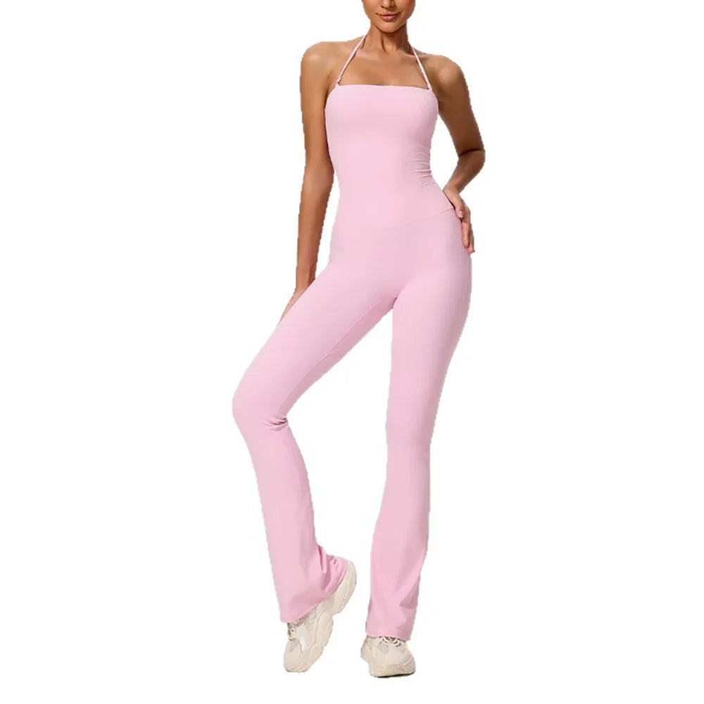 Fashionable Peach-Shaped Hip-Lifting And Neck-Hanging Yoga Jumpsuit For Women Casual And Slightly Flared Fitness Yoga Wear Badiee Stylez