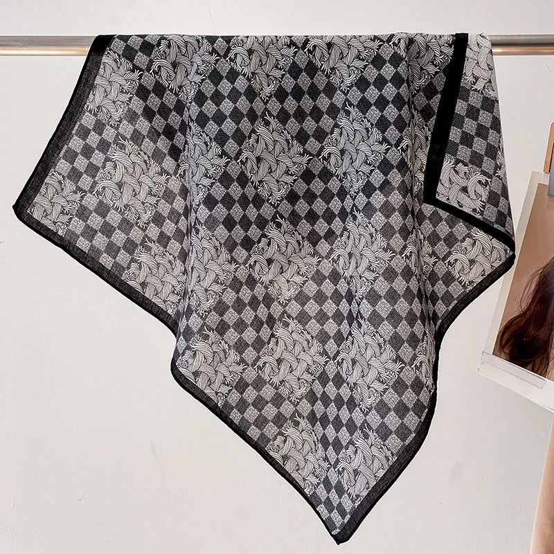 Fashion 70cm Cotton Square Scarf Women Floral Print Design Bandanas Lady Scarves Headband Accessories Handkerchief Hair QME168-01 65x65cm