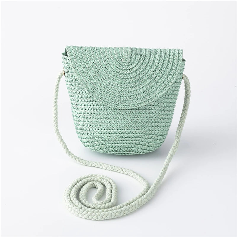 Flip children's Bag Cute Grass Woven Handbag Little Girl Crossbody Fashion Cute Zero Wallet Summer Beach Shoulder Bags
