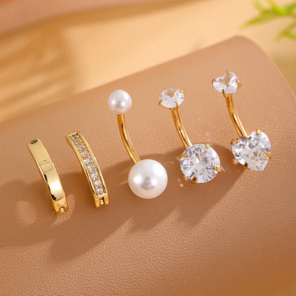 14G Gold Color Series Butterfly Dangled Belly Piercing Sets 5PCS/Lot Heart Flower Curved Navel Navel Ring Belly Button Rings 5pcs Gold
