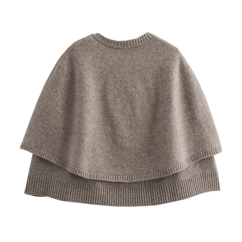 MUJER Cape Cropped Cardigan for Women Knitted Short Sweaters Cardigans Women Fashion Button Knitwear Women Cloak Women's Sweater