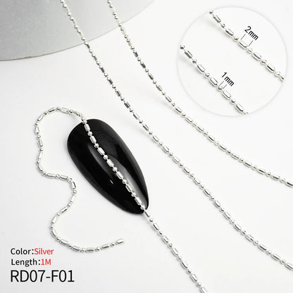 Nail Chain Rhinestone Beads Charms Gold Silver 3D Rhinestone Art Decoration Jewelry Parts Metal Steel Press on Nails Accessories RD07-F01(1m)silver