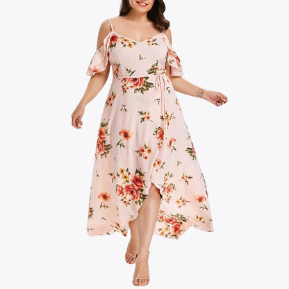 New Casual Fashion Printed Dress for Women Summer Flower Print Plus Size Dress Loose Fit Female Sling Dresses