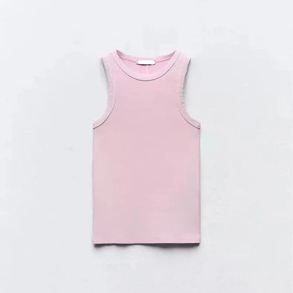 BMURHMZA Fashion New Water Wash Rib Simple Retro Workwear Women's Tank Top Pink