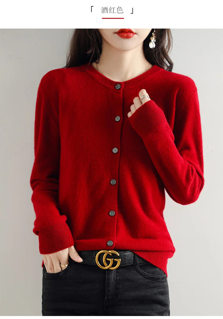 Knitted Cardigan Women's Sweater Autumn And Winter 2022 New Solid Color Coat Round Neck Short Long Sleeve Loose Korean Fashion