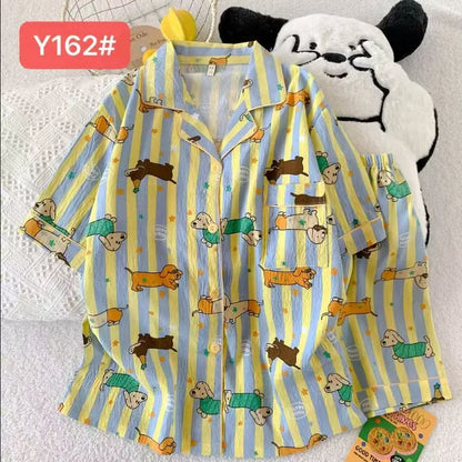 Cute Pink Cloud Cotton Spwear Bear Print Home Clothes Long Sve ort Sve Women's Comfortable Home Suit Summer Thin Y162