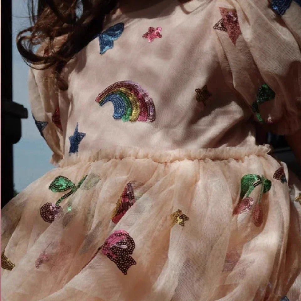 2025 Girls Party Princess Dress KS Kids Sequin Mesh Dresses Girl Full Print Dress Carnival Party Baby Cute Skirt Children Gifts