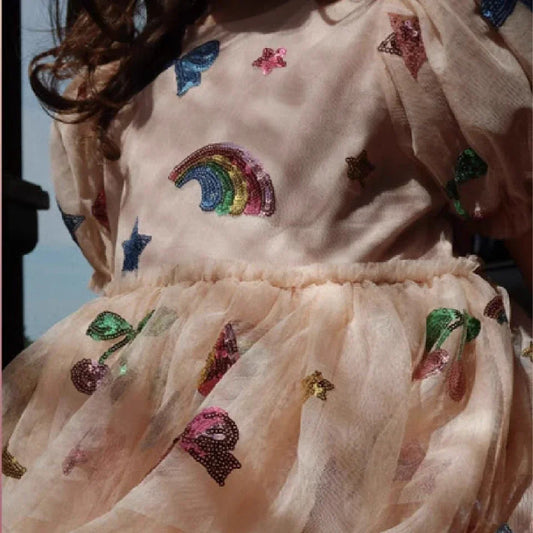 2025 Girls Party Princess Dress KS Kids Sequin Mesh Dresses Girl Full Print Dress Carnival Party Baby Cute Skirt Children Gifts