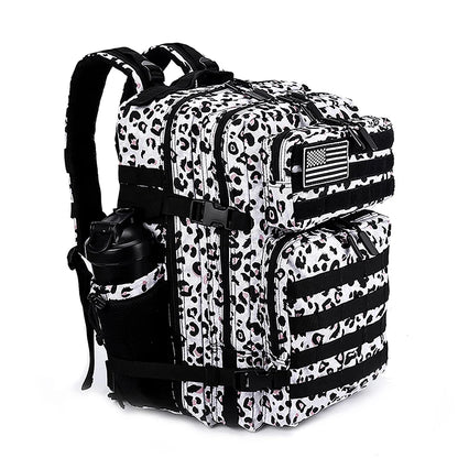 LHI 45L Tactical Backpack for Men and Women Large Athlete Gym Bag Outdoor Sports Hiking Survival Rucksack with Bottle Holder Leopard