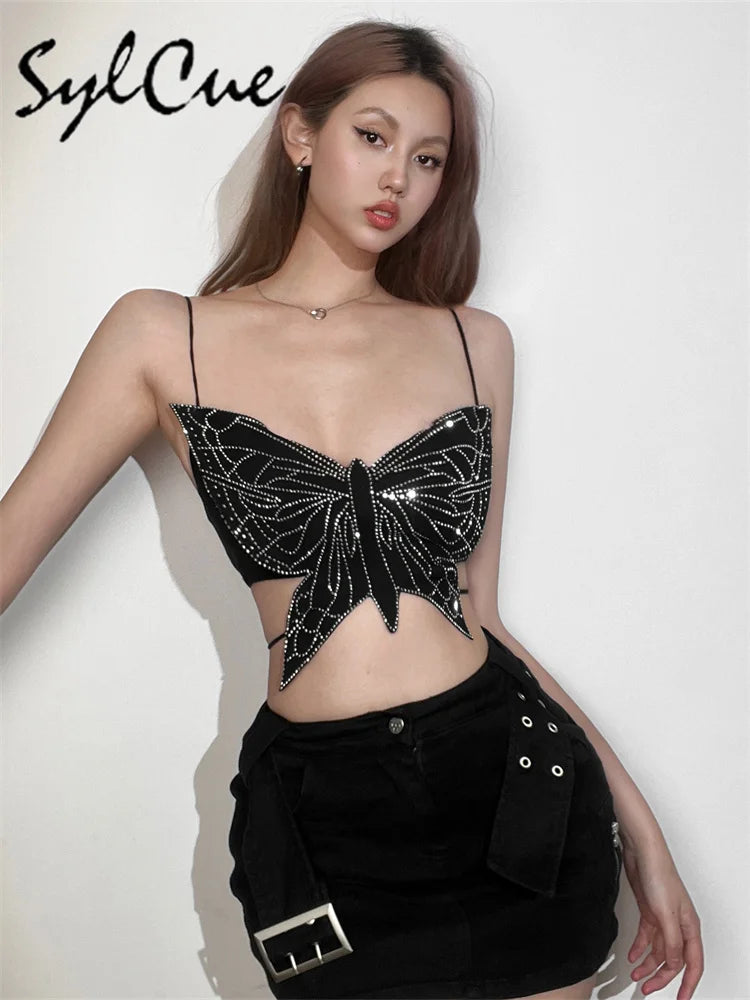 Sylcue Butterfly Plastic Art Design Advanced Fashion Personality All-Match Summer Travel Cool Women'S Sexy Charm Camisole Vest
