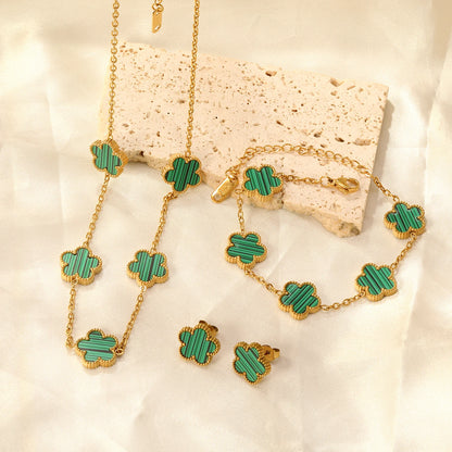 LUXUSTEEL Pendant Earnail Chain Bracelet Set Flower Shaped Stainless Steel Pendants Necklace Earring Sets Necklace Jewelry Gift Badiee Stylez