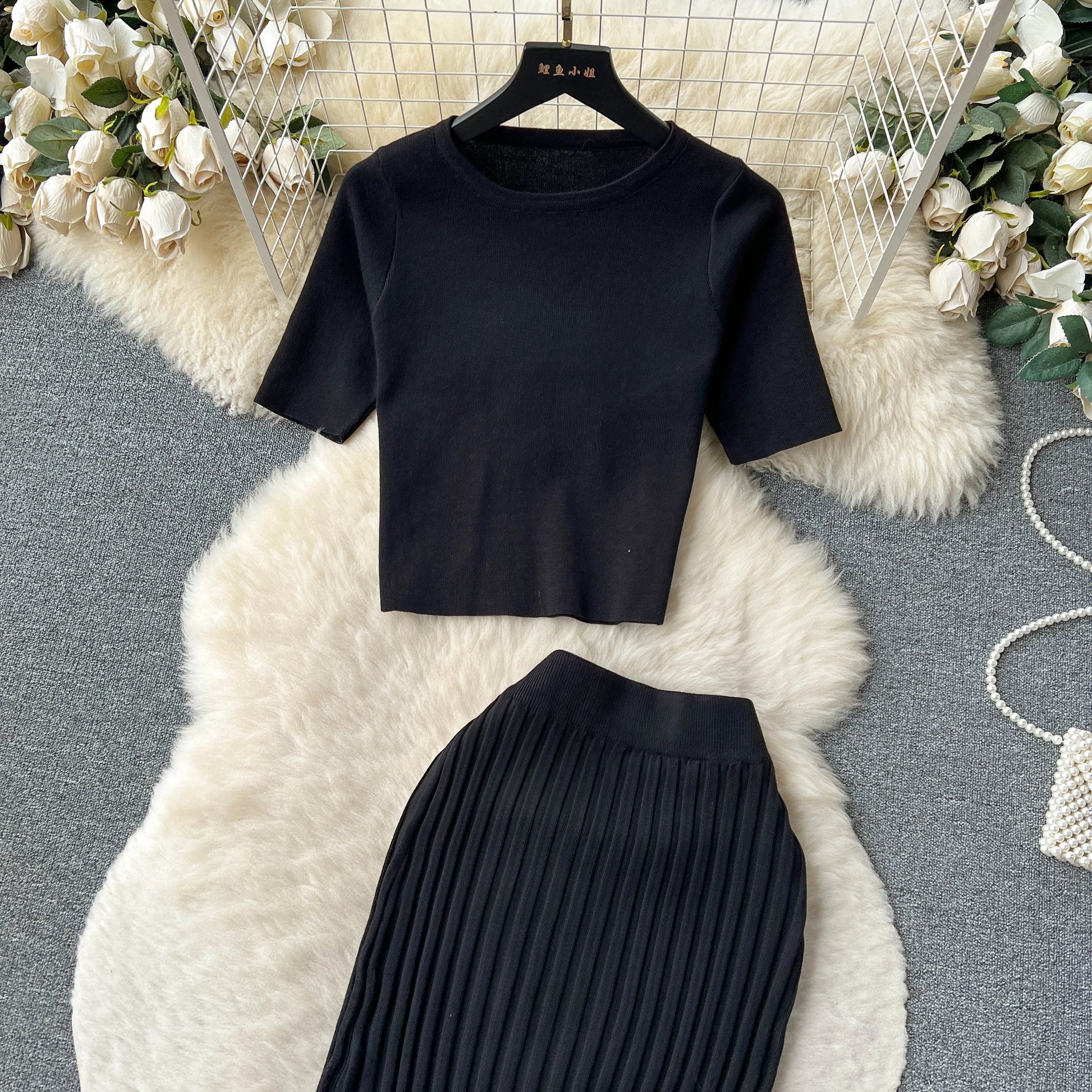 SINGREINY Casual Two Piece Sets Women Summer O Neck Top Elastic Waist Long Skirt Fashion Office Lady Korean Knit Suit