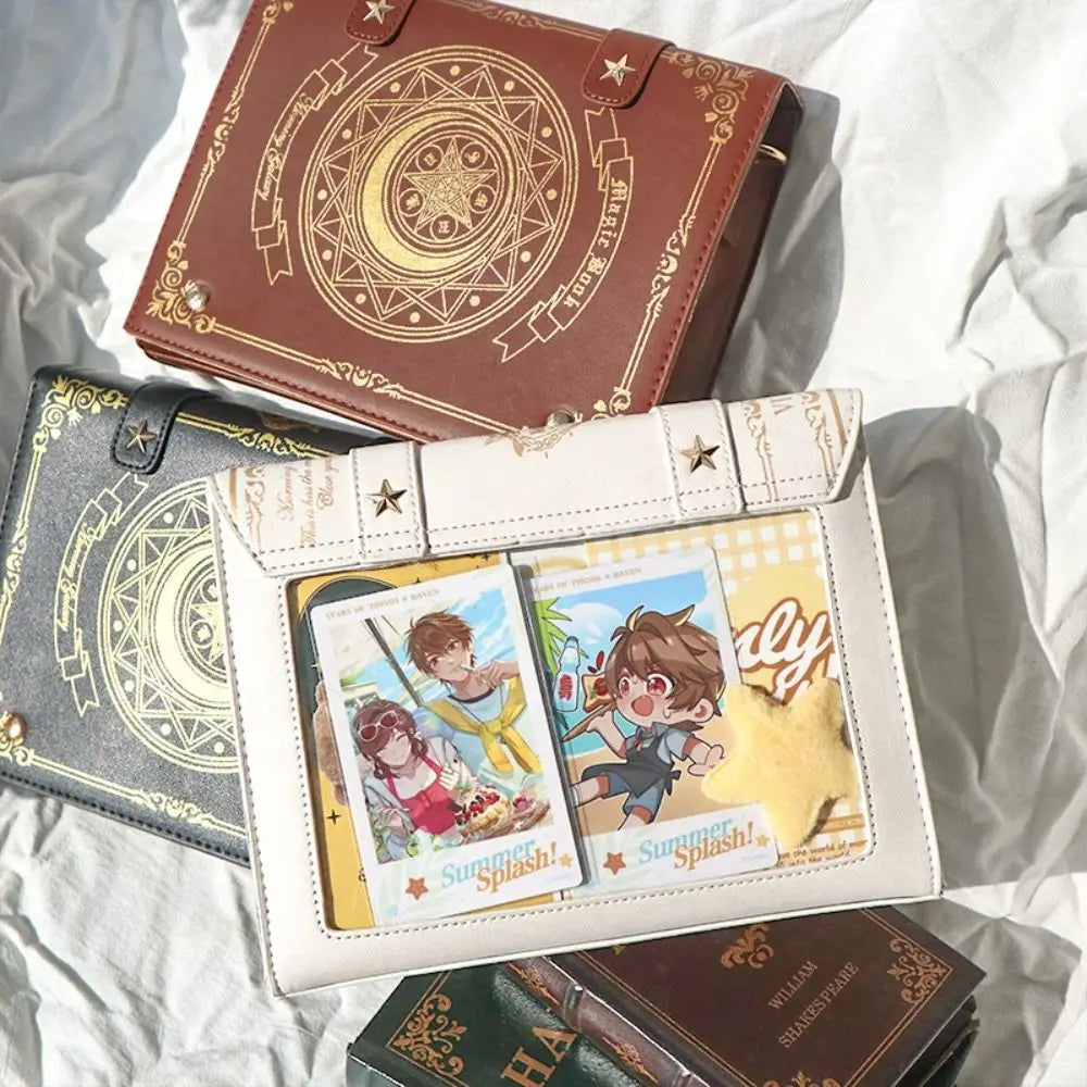Kawaii Star Moon Badge Display Shoulder Bag Magic Book Design Transparent Window Women Messenger Bag PU Girls Ita-bag Lolita