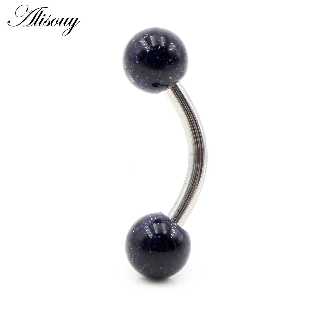 Alisouy 2PCS 14G Stainess Steel 5mm Stone Ball Eyebrow Curved Barbell Lip Ring Snug Daith Helix Earrings Body Piercing Jewelry