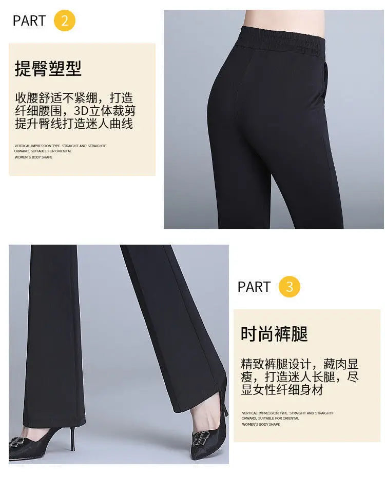 Office Lady Elegant Fashion Flare Pants Spring Autumn Diamonds High Waist All-match Solid Women Casual Straight Trousers 2022 Badiee Stylez